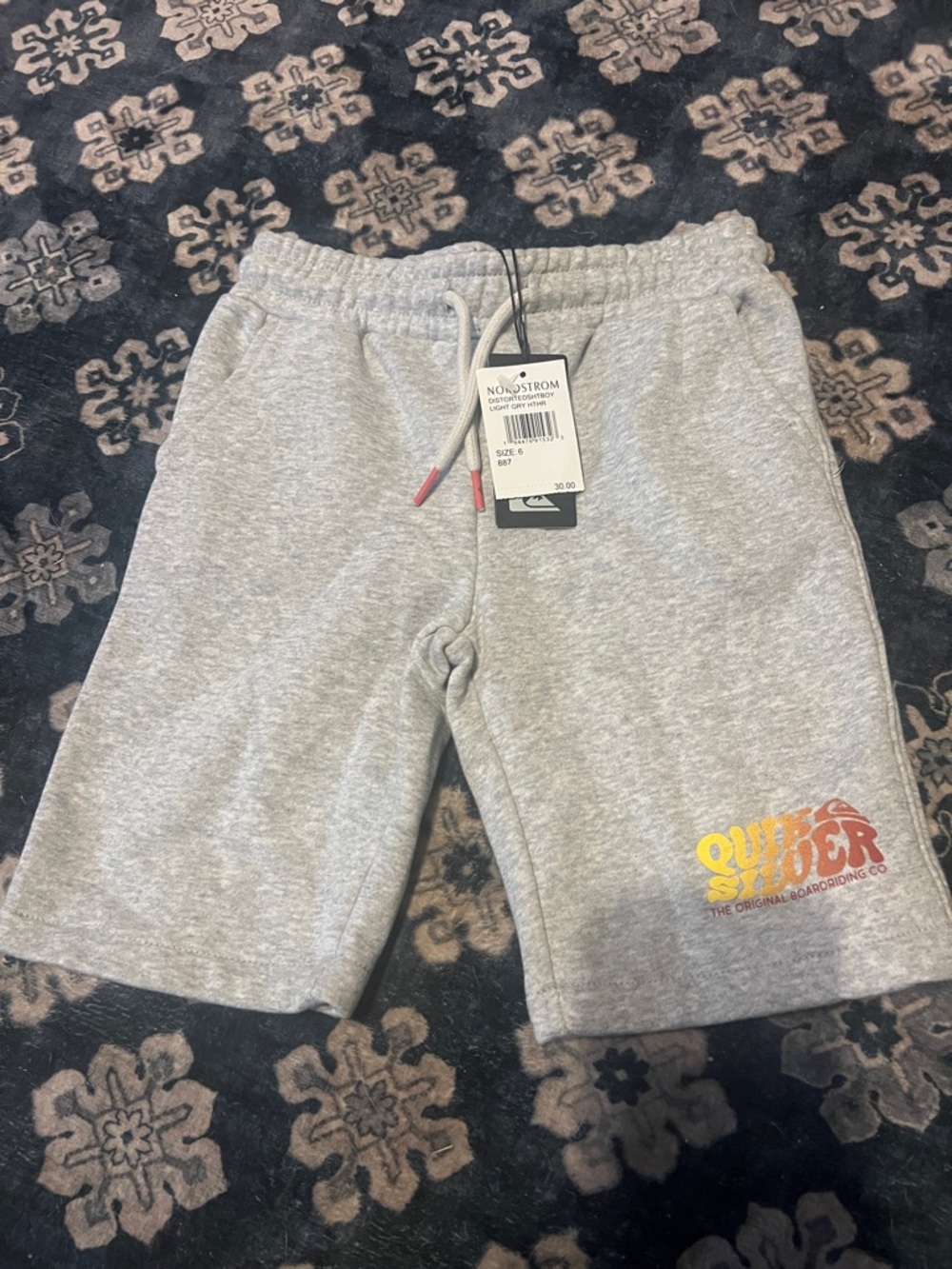Quiksilver Light Gray Heather Logo Sweat Shorts with Sunset Gradient